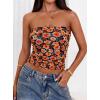 image:imagePRETTYGARDEN Womens Mesh Floral Strapless Bandeau Crop TopDark Blue Orange Red