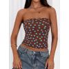 image:imagePRETTYGARDEN Womens Mesh Floral Strapless Bandeau Crop TopDot Brown Blue