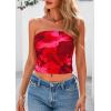 image:imagePRETTYGARDEN Womens Mesh Floral Strapless Bandeau Crop TopRed