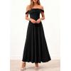 image:imagePRETTYGARDEN Womens Off Shoulder Maxi Summer Dresses 2026 Elegant Mesh Aline Swing Ruched Flowy Cocktail Wedding Guest DressBlack
