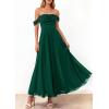 image:imagePRETTYGARDEN Womens Off Shoulder Maxi Summer Dresses 2026 Elegant Mesh Aline Swing Ruched Flowy Cocktail Wedding Guest DressDark Green