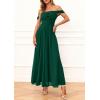 image:imagePRETTYGARDEN Womens Off Shoulder Maxi Summer Dresses 2026 Elegant Mesh Aline Swing Ruched Flowy Cocktail Wedding Guest DressDark Green