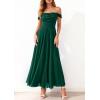 image:imagePRETTYGARDEN Womens Off Shoulder Maxi Summer Dresses 2026 Elegant Mesh Aline Swing Ruched Flowy Cocktail Wedding Guest DressDark Green