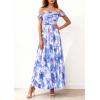 image:imagePRETTYGARDEN Womens Off Shoulder Maxi Summer Dresses 2026 Elegant Mesh Aline Swing Ruched Flowy Cocktail Wedding Guest DressFloral Blue Pink