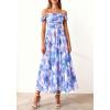 image:imagePRETTYGARDEN Womens Off Shoulder Maxi Summer Dresses 2026 Elegant Mesh Aline Swing Ruched Flowy Cocktail Wedding Guest DressFloral Blue Pink