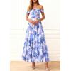 image:imagePRETTYGARDEN Womens Off Shoulder Maxi Summer Dresses 2026 Elegant Mesh Aline Swing Ruched Flowy Cocktail Wedding Guest DressFloral Blue Pink