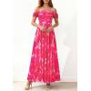 image:imagePRETTYGARDEN Womens Off Shoulder Maxi Summer Dresses 2026 Elegant Mesh Aline Swing Ruched Flowy Cocktail Wedding Guest DressFloral Rose Red