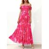 image:imagePRETTYGARDEN Womens Off Shoulder Maxi Summer Dresses 2026 Elegant Mesh Aline Swing Ruched Flowy Cocktail Wedding Guest DressFloral Rose Red