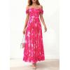 image:imagePRETTYGARDEN Womens Off Shoulder Maxi Summer Dresses 2026 Elegant Mesh Aline Swing Ruched Flowy Cocktail Wedding Guest DressFloral Rose Red