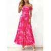 image:imagePRETTYGARDEN Womens Off Shoulder Maxi Summer Dresses 2026 Elegant Mesh Aline Swing Ruched Flowy Cocktail Wedding Guest DressFloral Rose Red