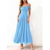 image:imagePRETTYGARDEN Womens Off Shoulder Maxi Summer Dresses 2026 Elegant Mesh Aline Swing Ruched Flowy Cocktail Wedding Guest DressLight Blue