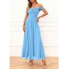 image:imagePRETTYGARDEN Womens Off Shoulder Maxi Summer Dresses 2026 Elegant Mesh Aline Swing Ruched Flowy Cocktail Wedding Guest DressLight Blue