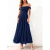 image:imagePRETTYGARDEN Womens Off Shoulder Maxi Summer Dresses 2026 Elegant Mesh Aline Swing Ruched Flowy Cocktail Wedding Guest DressNavy