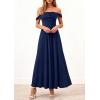 image:imagePRETTYGARDEN Womens Off Shoulder Maxi Summer Dresses 2026 Elegant Mesh Aline Swing Ruched Flowy Cocktail Wedding Guest DressNavy