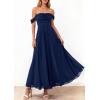 image:imagePRETTYGARDEN Womens Off Shoulder Maxi Summer Dresses 2026 Elegant Mesh Aline Swing Ruched Flowy Cocktail Wedding Guest DressNavy