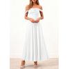 image:imagePRETTYGARDEN Womens Off Shoulder Maxi Summer Dresses 2026 Elegant Mesh Aline Swing Ruched Flowy Cocktail Wedding Guest DressWhite