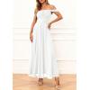 image:imagePRETTYGARDEN Womens Off Shoulder Maxi Summer Dresses 2026 Elegant Mesh Aline Swing Ruched Flowy Cocktail Wedding Guest DressWhite