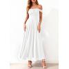 image:imagePRETTYGARDEN Womens Off Shoulder Maxi Summer Dresses 2026 Elegant Mesh Aline Swing Ruched Flowy Cocktail Wedding Guest DressWhite