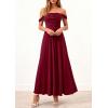 image:imagePRETTYGARDEN Womens Off Shoulder Maxi Summer Dresses 2026 Elegant Mesh Aline Swing Ruched Flowy Cocktail Wedding Guest DressWine Red