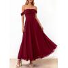 image:imagePRETTYGARDEN Womens Off Shoulder Maxi Summer Dresses 2026 Elegant Mesh Aline Swing Ruched Flowy Cocktail Wedding Guest DressWine Red