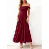 image:imagePRETTYGARDEN Womens Off Shoulder Maxi Summer Dresses 2026 Elegant Mesh Aline Swing Ruched Flowy Cocktail Wedding Guest DressWine Red