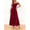 image:imagePRETTYGARDEN Womens Off Shoulder Maxi Summer Dresses 2026 Elegant Mesh Aline Swing Ruched Flowy Cocktail Wedding Guest DressWine Red