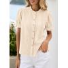 image:imagePRETTYGARDEN Womens Puff Short Sleeve Tops 2026 Summer Spring Button Down Boho Embroidered Cute Blouse Dressy Casual ShirtsApricot