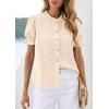image:imagePRETTYGARDEN Womens Puff Short Sleeve Tops 2026 Summer Spring Button Down Boho Embroidered Cute Blouse Dressy Casual ShirtsApricot