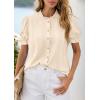 image:imagePRETTYGARDEN Womens Puff Short Sleeve Tops 2026 Summer Spring Button Down Boho Embroidered Cute Blouse Dressy Casual ShirtsApricot