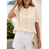 image:imagePRETTYGARDEN Womens Puff Short Sleeve Tops 2026 Summer Spring Button Down Boho Embroidered Cute Blouse Dressy Casual ShirtsApricot