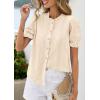 image:imagePRETTYGARDEN Womens Puff Short Sleeve Tops 2026 Summer Spring Button Down Boho Embroidered Cute Blouse Dressy Casual ShirtsApricot