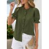 image:imagePRETTYGARDEN Womens Puff Short Sleeve Tops 2026 Summer Spring Button Down Boho Embroidered Cute Blouse Dressy Casual ShirtsArmy Green