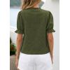 image:imagePRETTYGARDEN Womens Puff Short Sleeve Tops 2026 Summer Spring Button Down Boho Embroidered Cute Blouse Dressy Casual ShirtsArmy Green