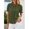 image:imagePRETTYGARDEN Womens Puff Short Sleeve Tops 2026 Summer Spring Button Down Boho Embroidered Cute Blouse Dressy Casual ShirtsArmy Green