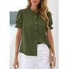 image:imagePRETTYGARDEN Womens Puff Short Sleeve Tops 2026 Summer Spring Button Down Boho Embroidered Cute Blouse Dressy Casual ShirtsArmy Green