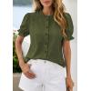 image:imagePRETTYGARDEN Womens Puff Short Sleeve Tops 2026 Summer Spring Button Down Boho Embroidered Cute Blouse Dressy Casual ShirtsArmy Green