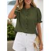 image:imagePRETTYGARDEN Womens Puff Short Sleeve Tops 2026 Summer Spring Button Down Boho Embroidered Cute Blouse Dressy Casual ShirtsArmy Green