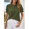 image:imagePRETTYGARDEN Womens Puff Short Sleeve Tops 2026 Summer Spring Button Down Boho Embroidered Cute Blouse Dressy Casual ShirtsArmy Green