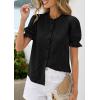 image:imagePRETTYGARDEN Womens Puff Short Sleeve Tops 2026 Summer Spring Button Down Boho Embroidered Cute Blouse Dressy Casual ShirtsBlack