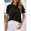 image:imagePRETTYGARDEN Womens Puff Short Sleeve Tops 2026 Summer Spring Button Down Boho Embroidered Cute Blouse Dressy Casual ShirtsBlack
