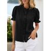 image:imagePRETTYGARDEN Womens Puff Short Sleeve Tops 2026 Summer Spring Button Down Boho Embroidered Cute Blouse Dressy Casual ShirtsBlack