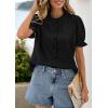 image:imagePRETTYGARDEN Womens Puff Short Sleeve Tops 2026 Summer Spring Button Down Boho Embroidered Cute Blouse Dressy Casual ShirtsBlack