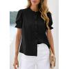 image:imagePRETTYGARDEN Womens Puff Short Sleeve Tops 2026 Summer Spring Button Down Boho Embroidered Cute Blouse Dressy Casual ShirtsBlack