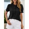 image:imagePRETTYGARDEN Womens Puff Short Sleeve Tops 2026 Summer Spring Button Down Boho Embroidered Cute Blouse Dressy Casual ShirtsBlack