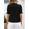image:imagePRETTYGARDEN Womens Puff Short Sleeve Tops 2026 Summer Spring Button Down Boho Embroidered Cute Blouse Dressy Casual ShirtsBlack