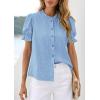 image:imagePRETTYGARDEN Womens Puff Short Sleeve Tops 2026 Summer Spring Button Down Boho Embroidered Cute Blouse Dressy Casual ShirtsLight Blue