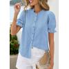 image:imagePRETTYGARDEN Womens Puff Short Sleeve Tops 2026 Summer Spring Button Down Boho Embroidered Cute Blouse Dressy Casual ShirtsLight Blue