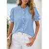 image:imagePRETTYGARDEN Womens Puff Short Sleeve Tops 2026 Summer Spring Button Down Boho Embroidered Cute Blouse Dressy Casual ShirtsLight Blue
