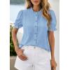 image:imagePRETTYGARDEN Womens Puff Short Sleeve Tops 2026 Summer Spring Button Down Boho Embroidered Cute Blouse Dressy Casual ShirtsLight Blue