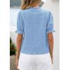 image:imagePRETTYGARDEN Womens Puff Short Sleeve Tops 2026 Summer Spring Button Down Boho Embroidered Cute Blouse Dressy Casual ShirtsLight Blue